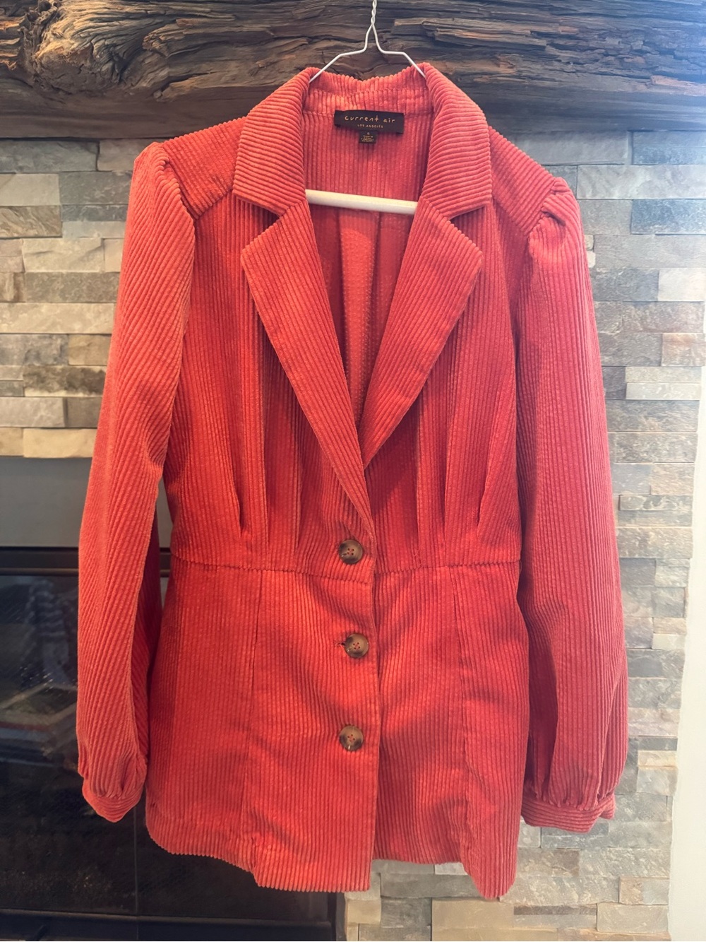 Current Air Coral-Red Corduroy Blazer with Button Front